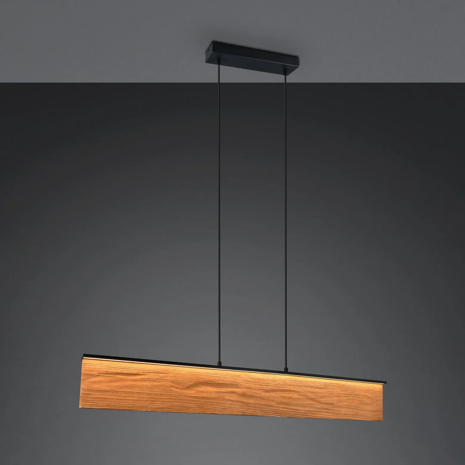 LED-Hängelampe Kalea, Länge 110 cm, holzfarben, Holz