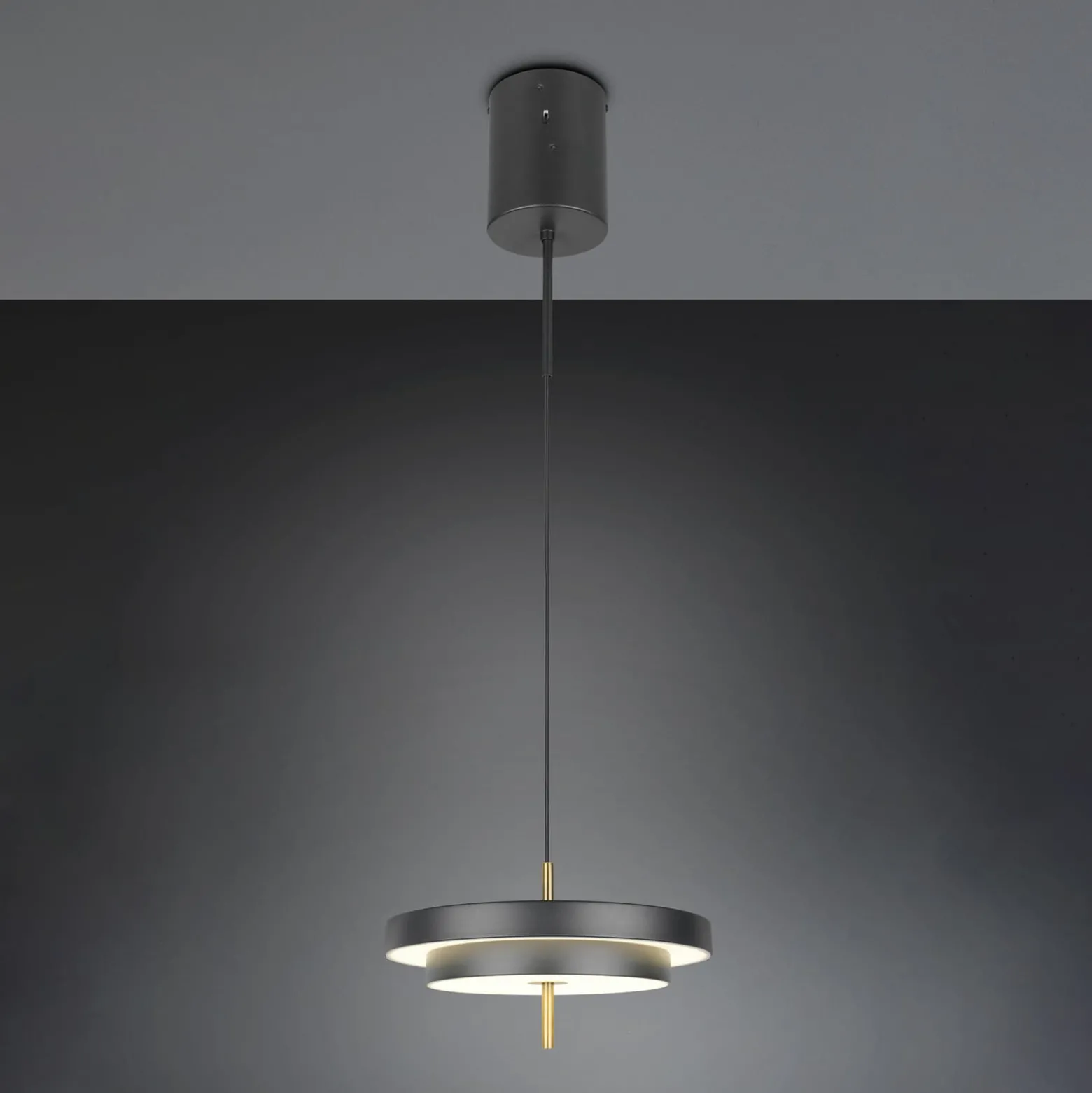 LED-Hängelampe Keaton, schwarz/goldfarben, Ø 40 cm, CCT