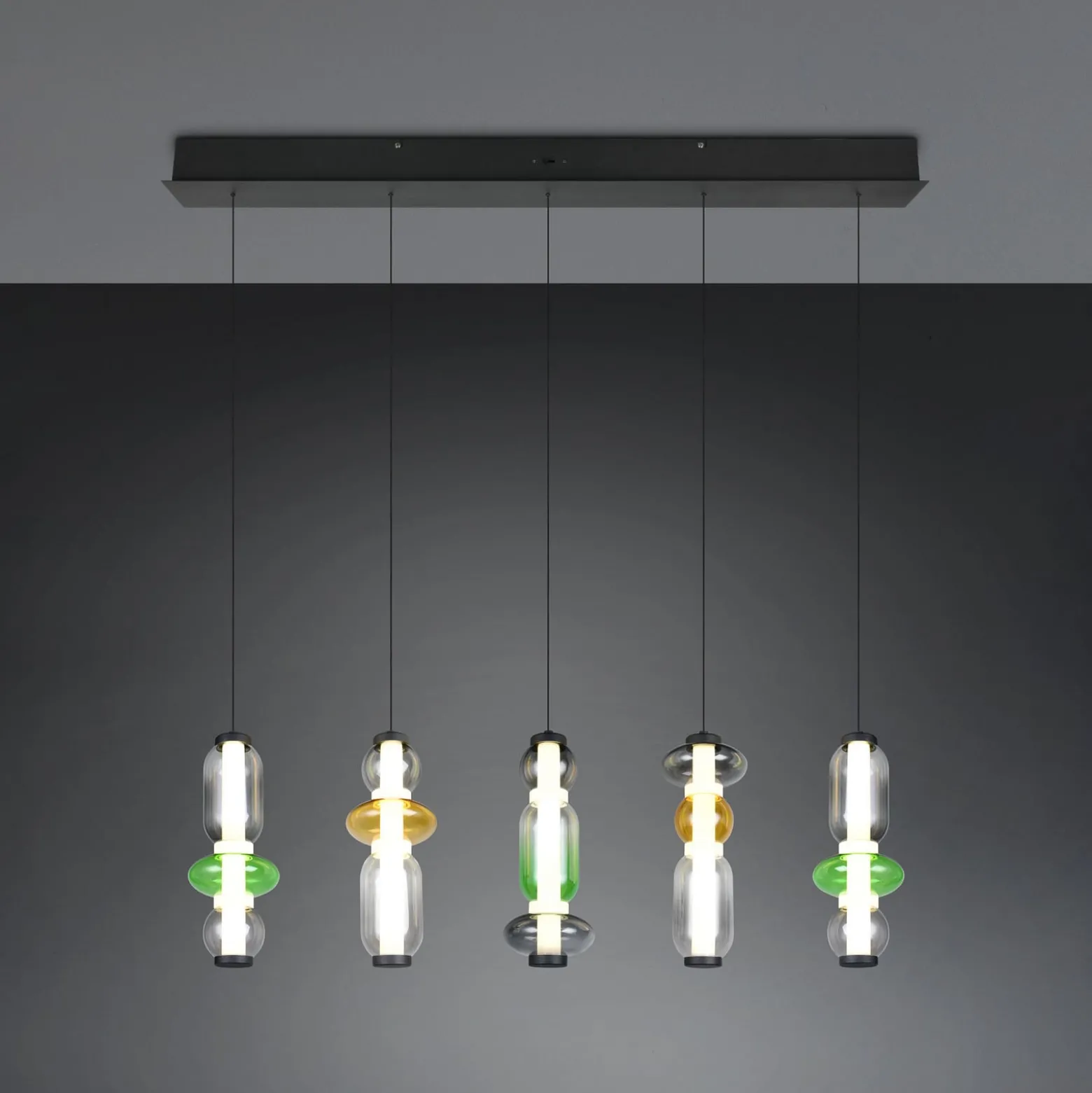 LED-Hängelampe Minerva, Länge 100 cm, bunt, Glas, CCT Dimmer