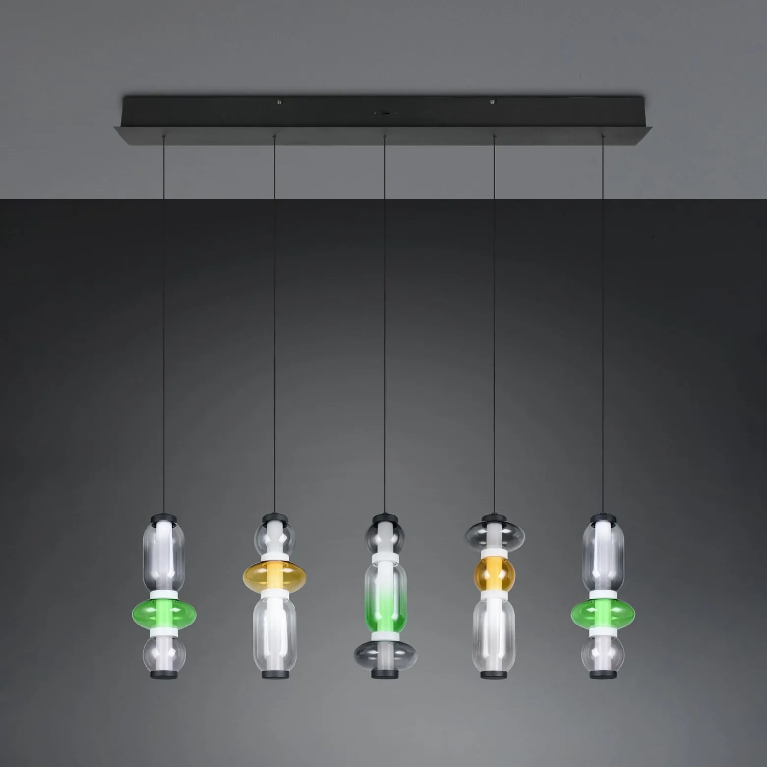 LED-Hängelampe Minerva, Länge 100 cm, bunt, Glas, CCT Dimmer