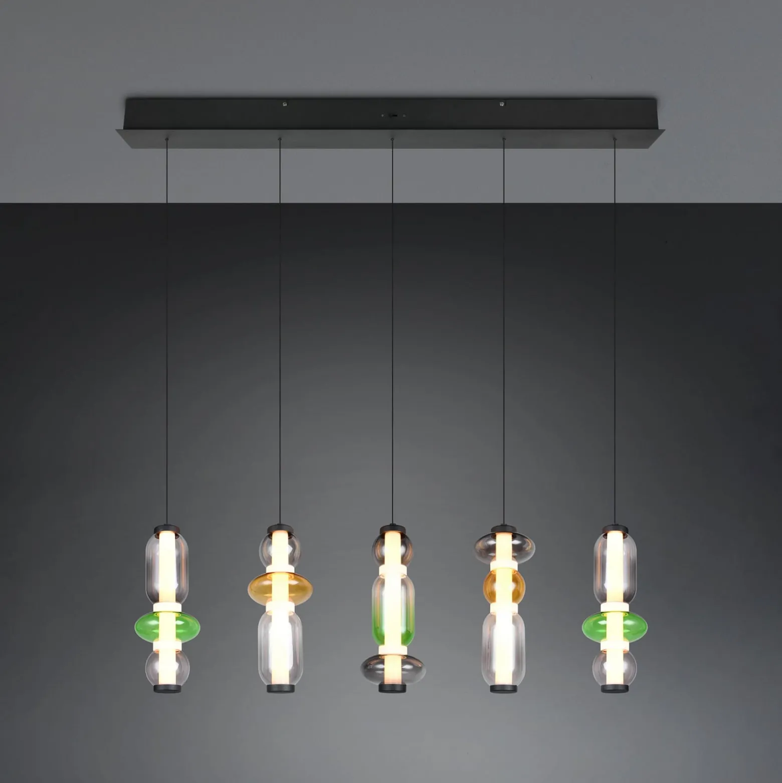 LED-Hängelampe Minerva, Länge 100 cm, bunt, Glas, CCT Dimmer