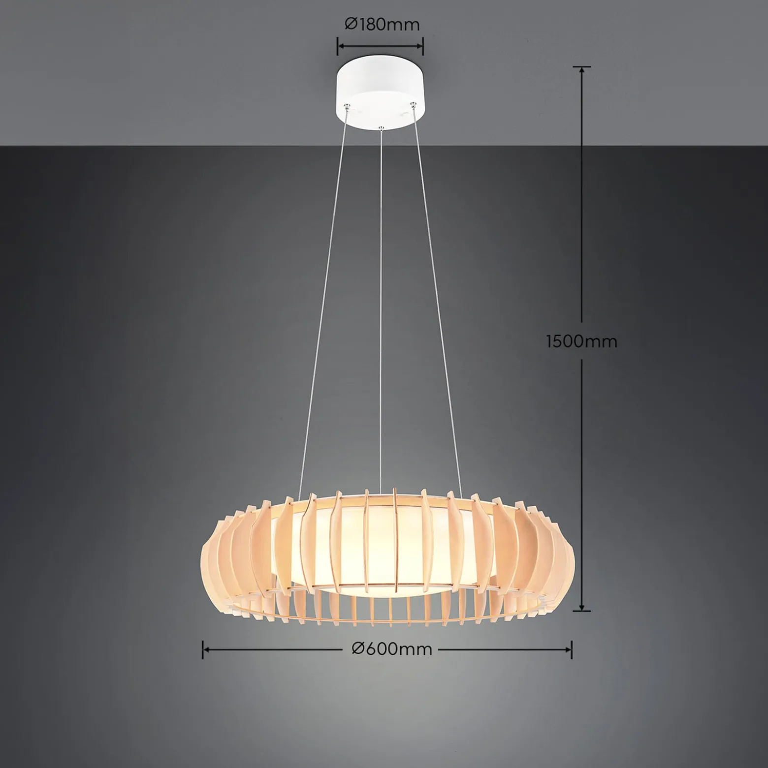 LED-Hängelampe Monte, Ø 60 cm, holz hell, Holz, CCT