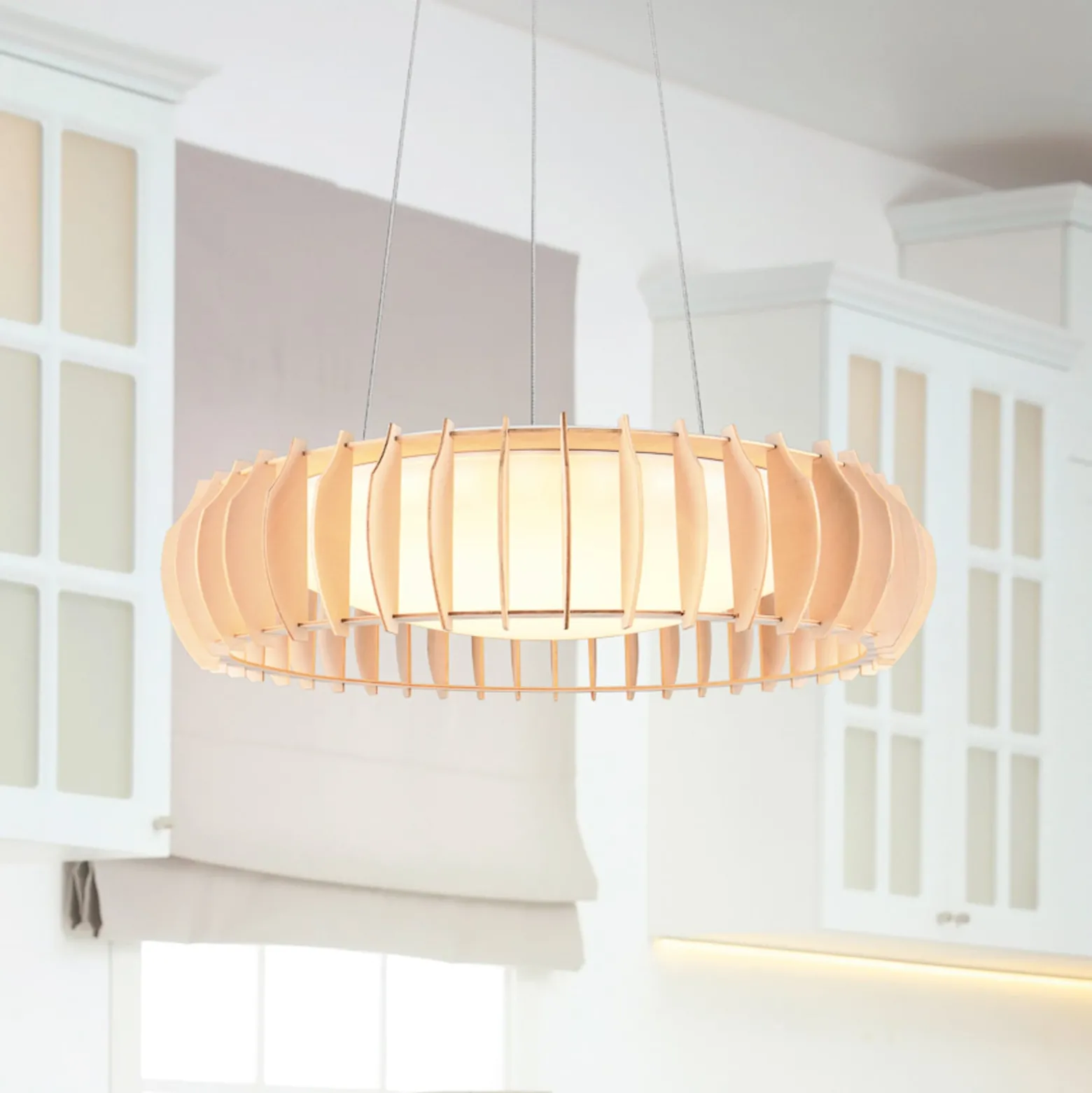 LED-Hängelampe Monte, Ø 60 cm, holz hell, Holz, CCT