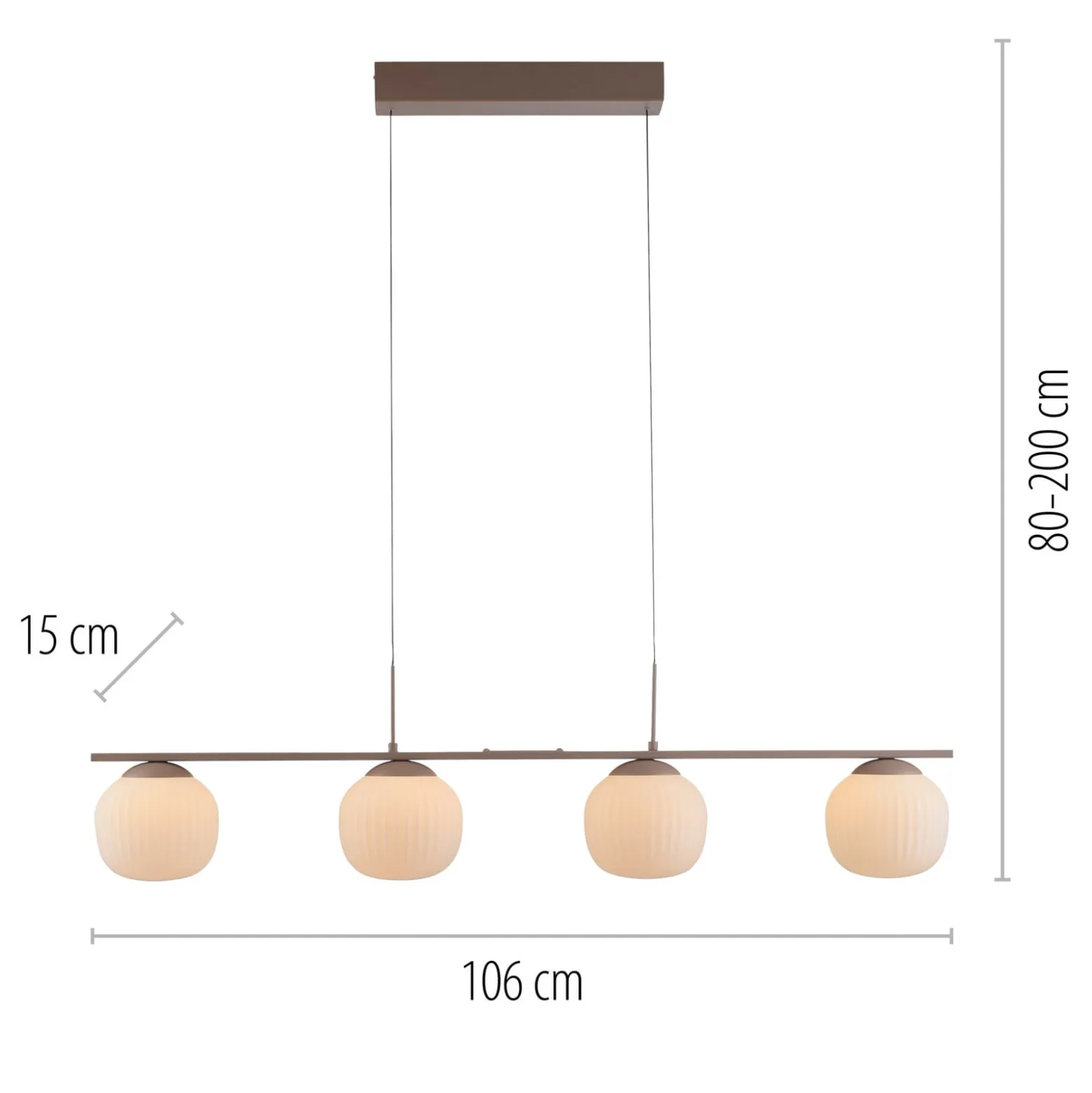 LED-Hängelampe Nami, 4fl. lang, sand, weiß, Glas, Eisen