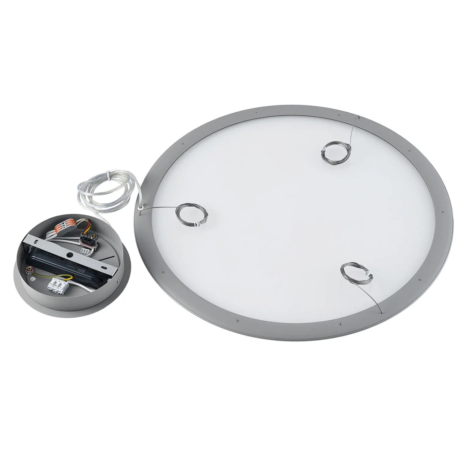 LED-Hängelampe PANEL, grau, Ø 63 cm, Metall, CCT, dim, 50 W