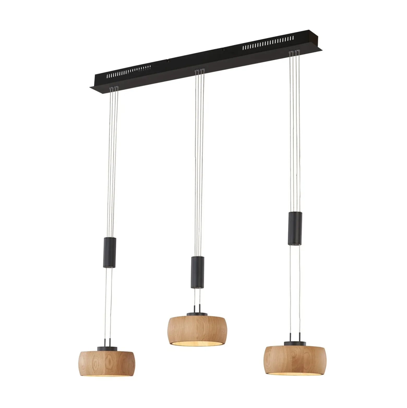 LED-Hängelampe Shine-Wood, Eiche/schwarz Länge 100 cm 3-flg.