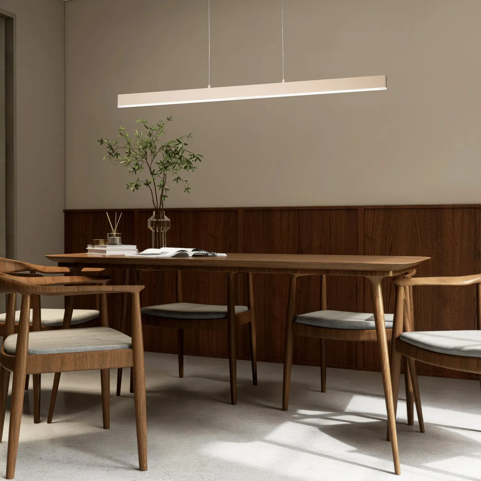 LED-Hängelampe Silvano, sand, Länge 115 cm, CCT, Touchdimmer