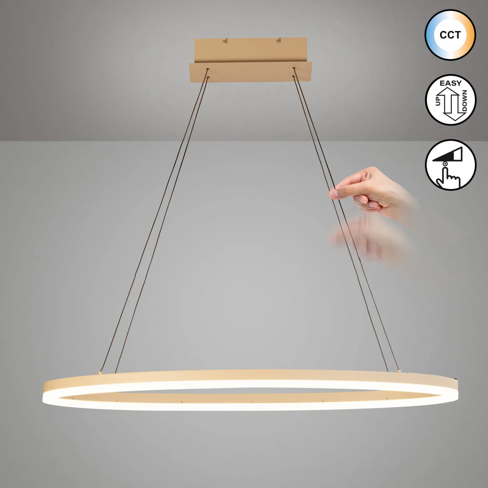 LED-Hängelampe Silvio, Länge 100 cm, sandfarben, Metall, CCT