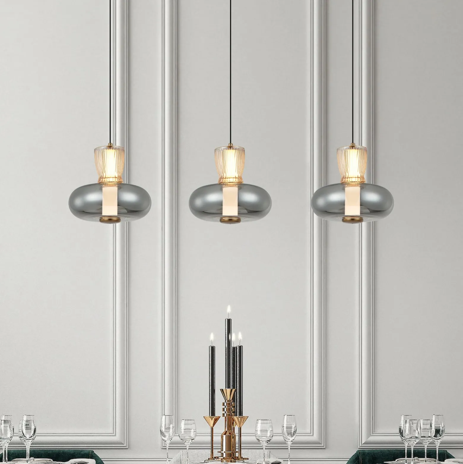 LED-Hängelampe Sire, Länge 92 cm rauch/bronze Glas, 3-flg.