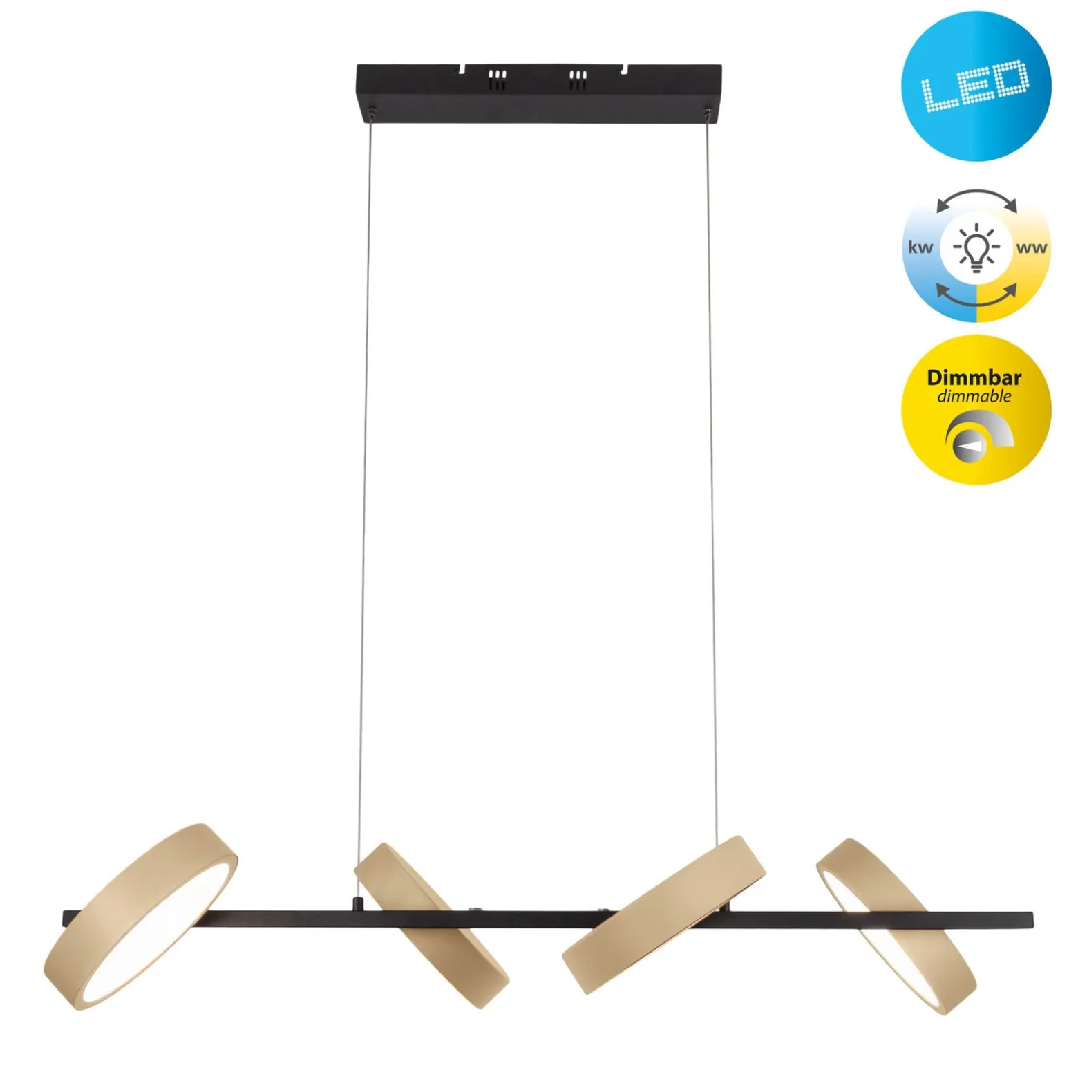 LED-Hängelampe Tessa schwarz/beige 110cm Touchdim CCT 4-flg.