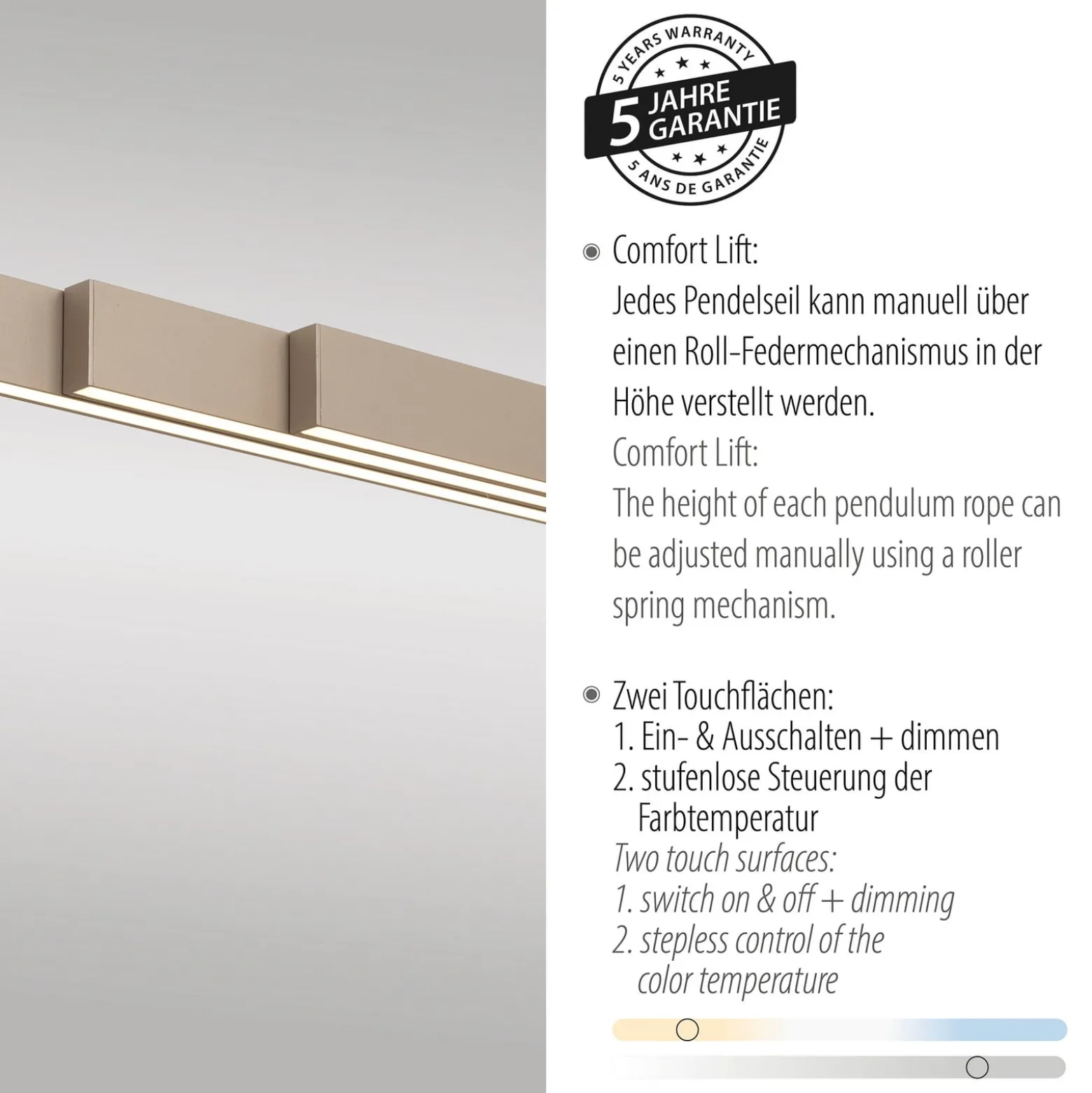 LED-Hängeleuchte ADRIANA, bronze, Länge 179 cm, Touchdimmer
