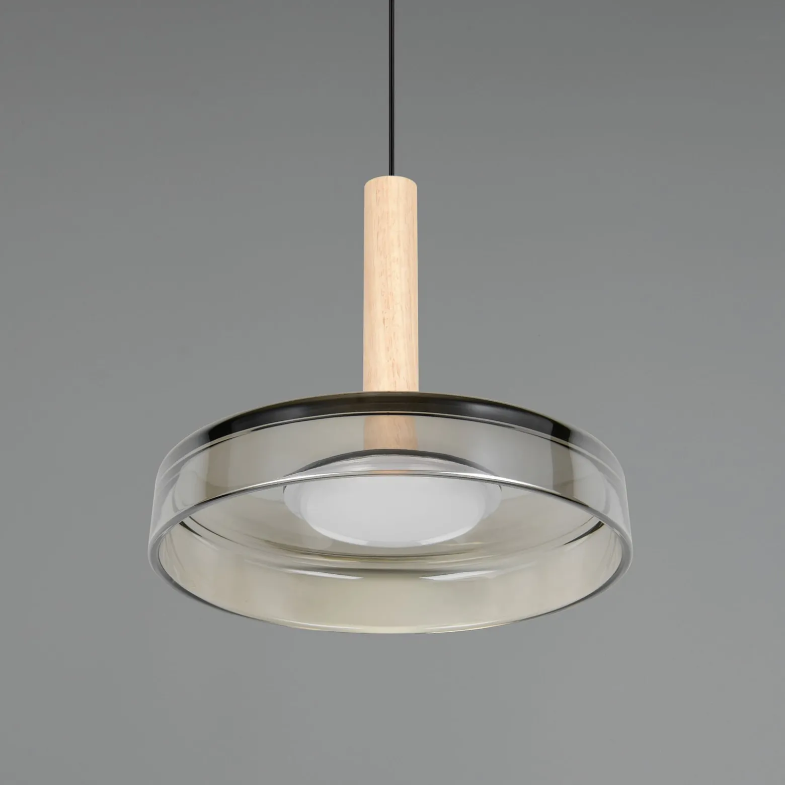 LED-Hängeleuchte Celeste, chrom/holz, Ø 22 cm, Glas, dimmbar