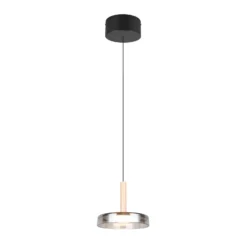 LED-Hängeleuchte Celeste, chrom/holz, Ø 22 cm, Glas, dimmbar