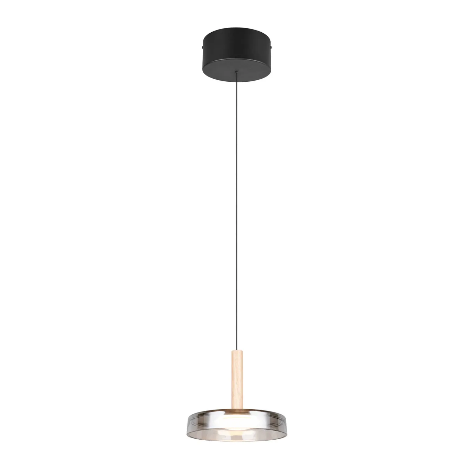 LED-Hängeleuchte Celeste, chrom/holz, Ø 22 cm, Glas, dimmbar