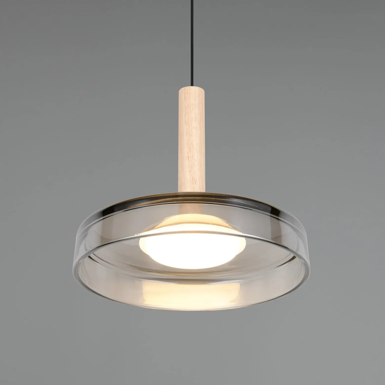 LED-Hängeleuchte Celeste, chrom/holz, Ø 22 cm, Glas, dimmbar