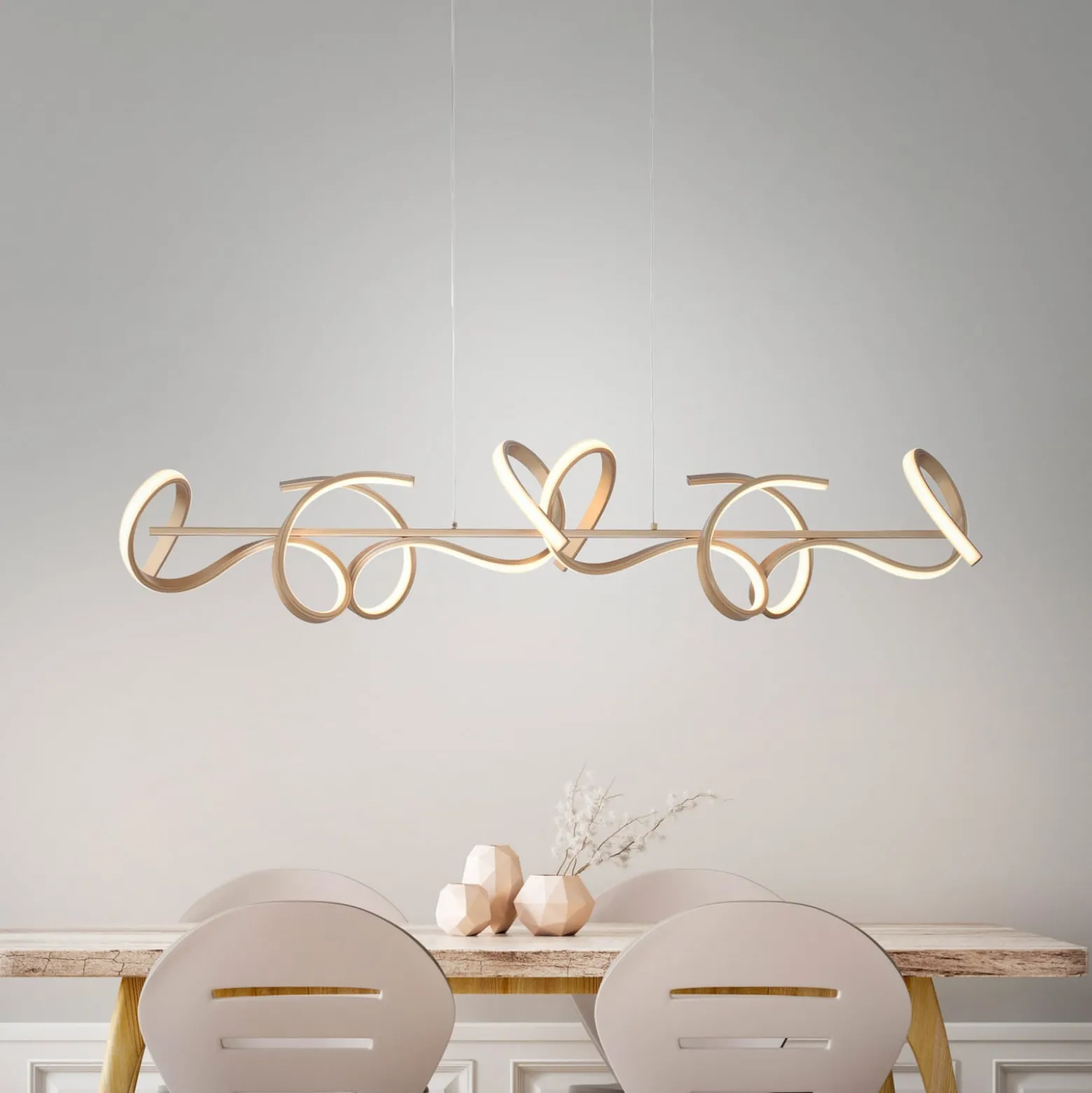 LED-Hängeleuchte Curls, messing, Metall, 99 cm lang, dimmbar
