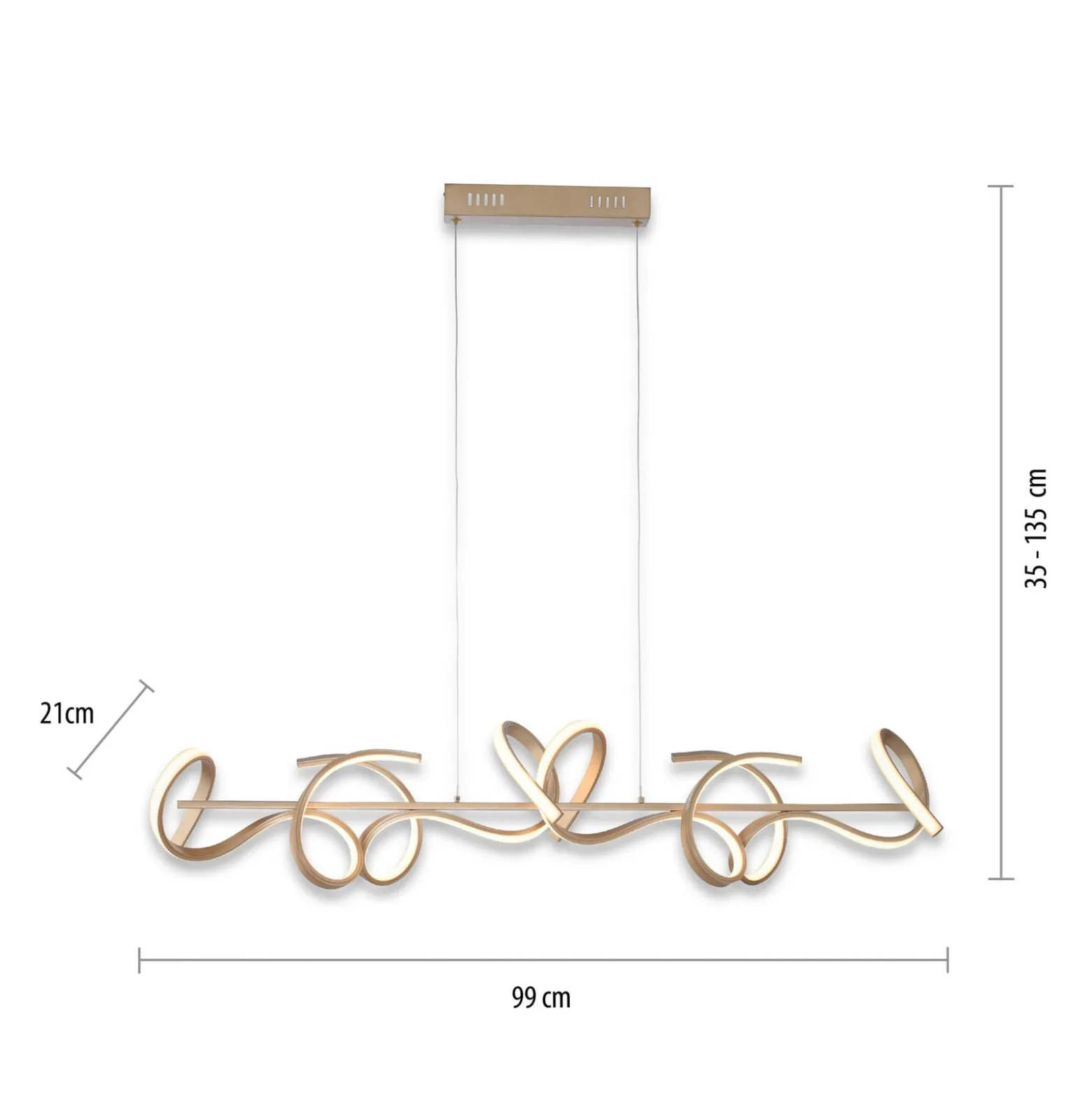 LED-Hängeleuchte Curls, messing, Metall, 99 cm lang, dimmbar