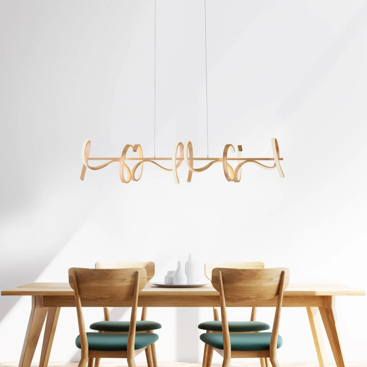 LED-Hängeleuchte Curls, messing, Metall, 99 cm lang, dimmbar