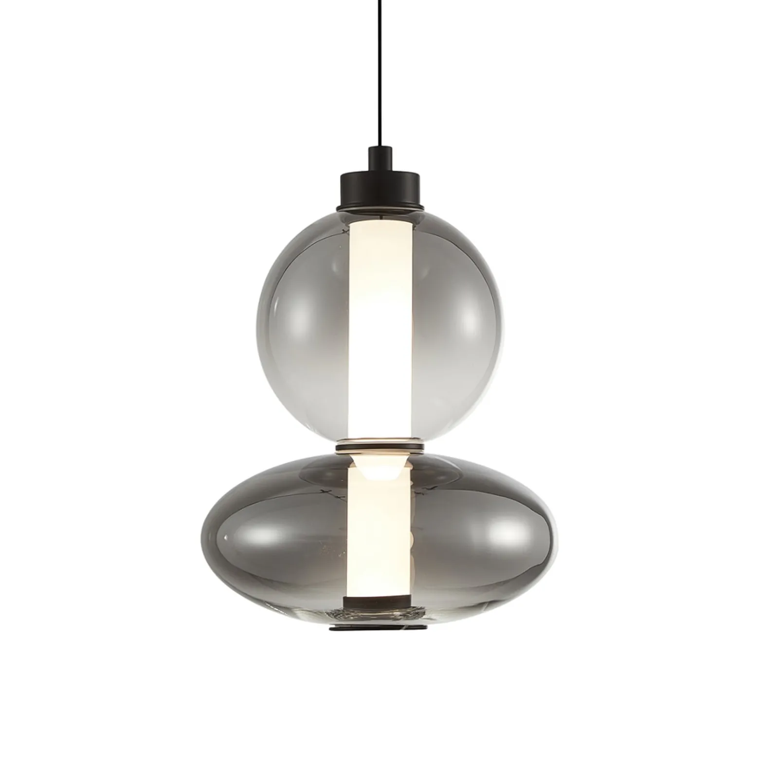 LED-Hängeleuchte Daphne, Glas grau-transparent, Höhe 28 cm
