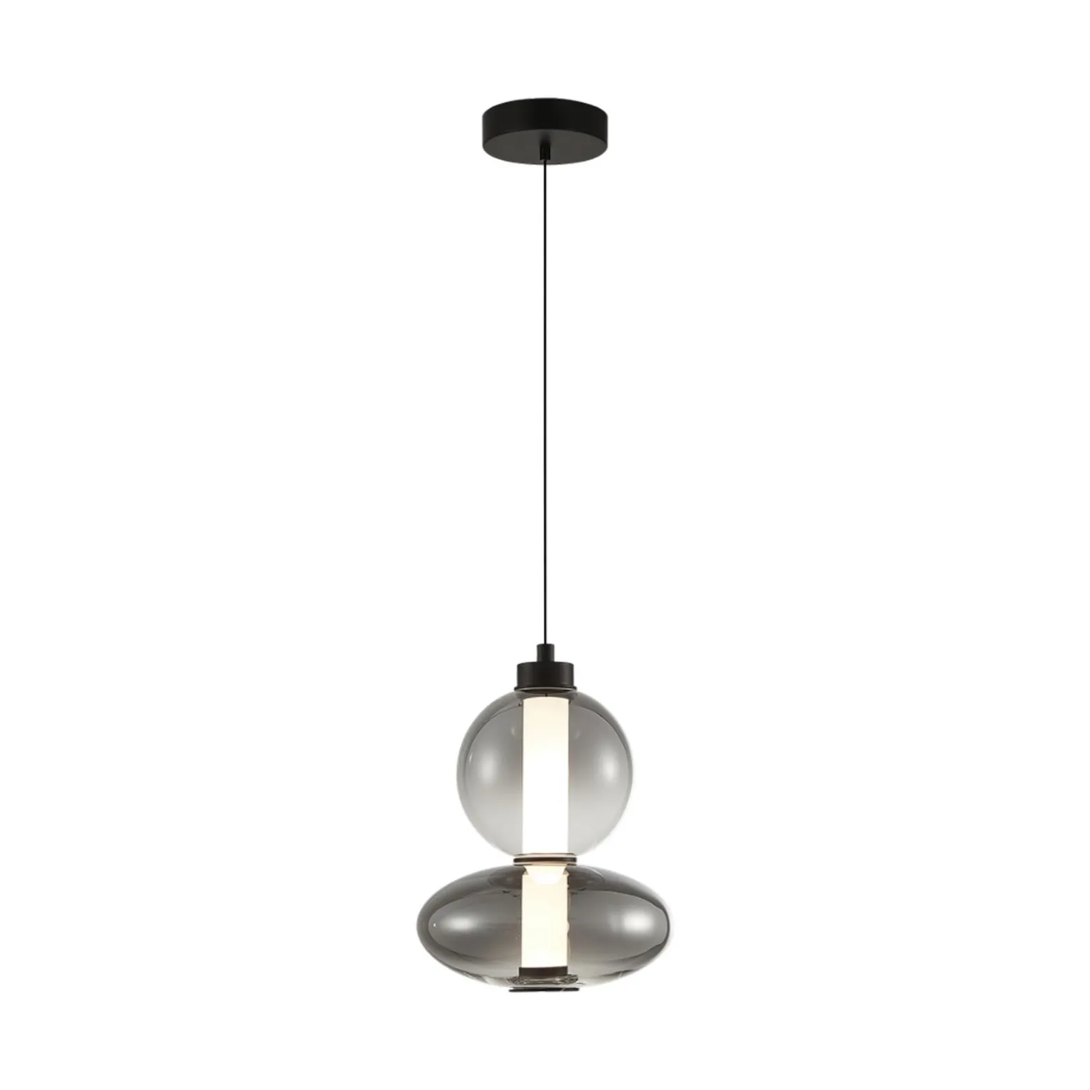 LED-Hängeleuchte Daphne, Glas grau-transparent, Höhe 28 cm
