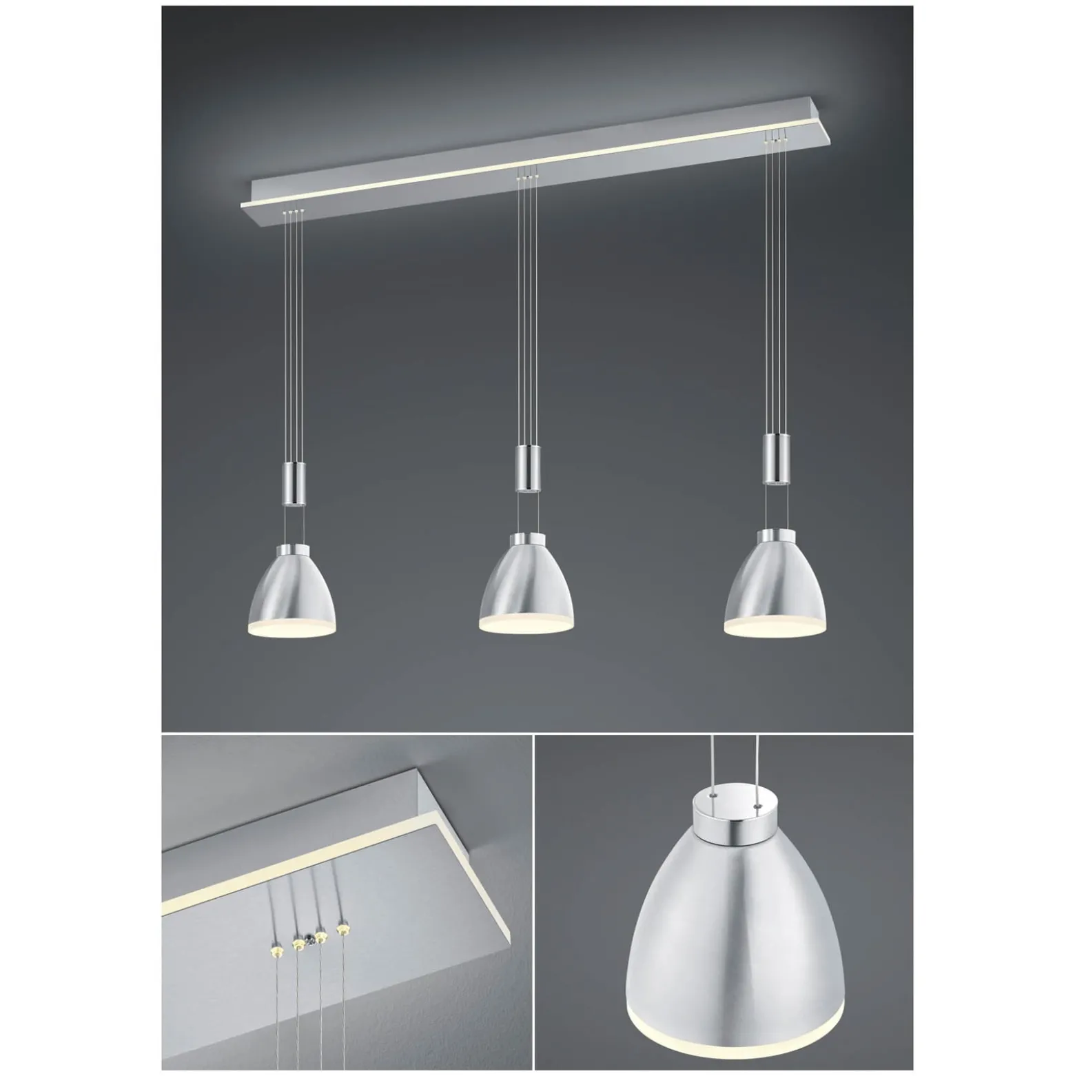 LED-Hängeleuchte Leni, 3-flg., nickel matt