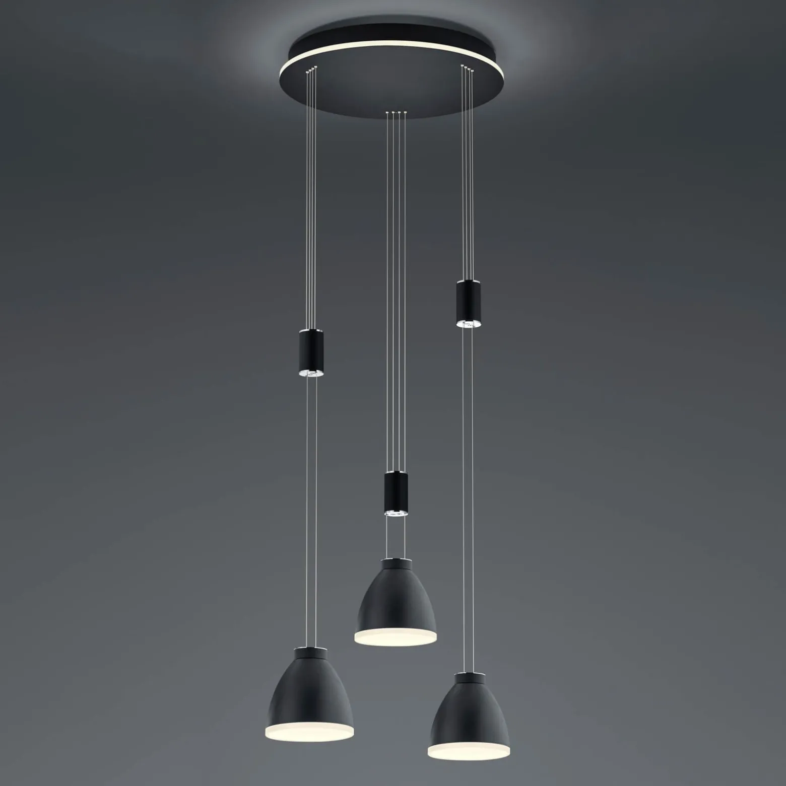 LED-Hängeleuchte Leni, 3-flg., rund, schwarz