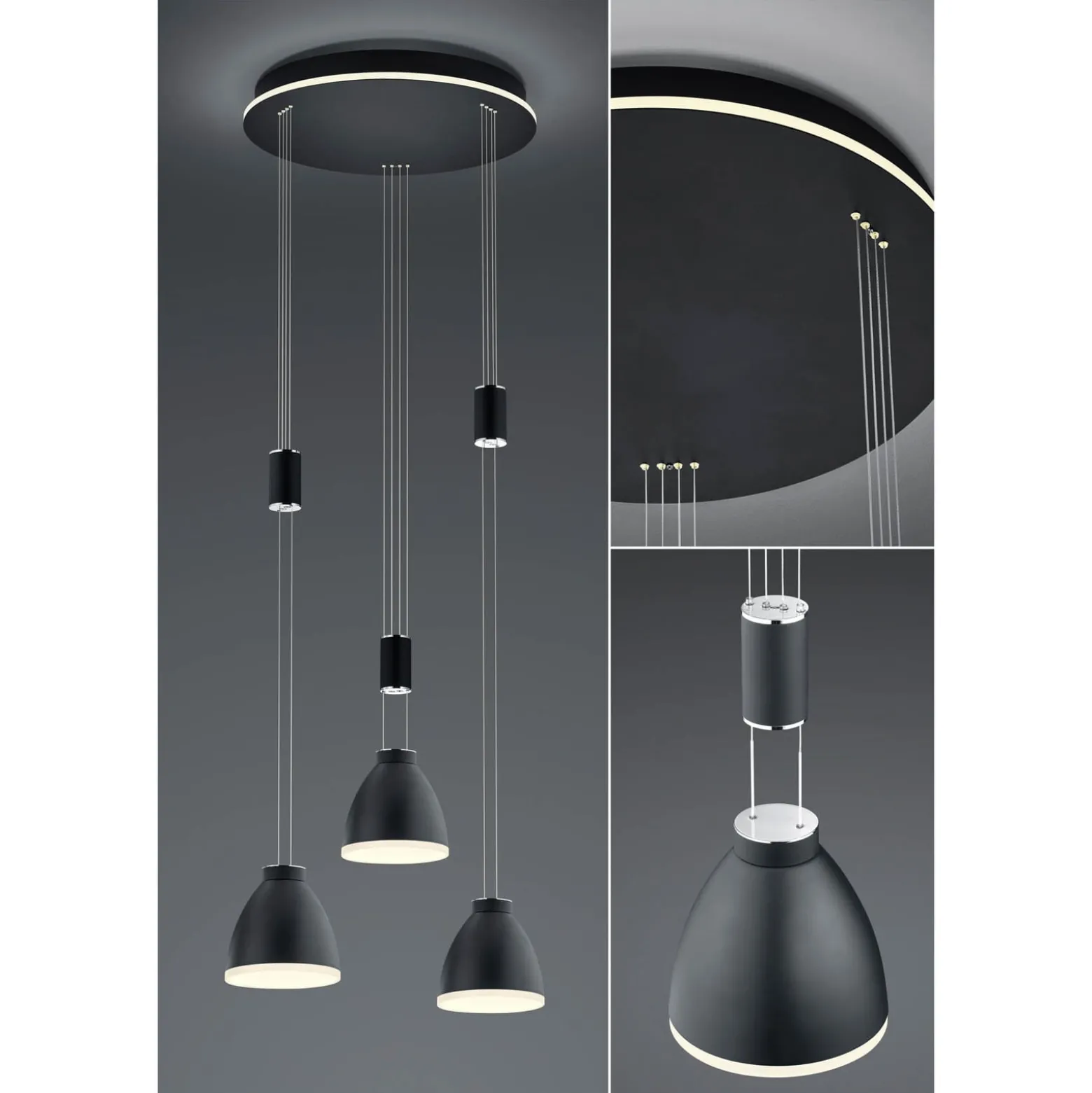 LED-Hängeleuchte Leni, 3-flg., rund, schwarz