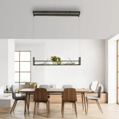 LED-Hängeleuchte Sontura, schwarz, Eisen, Regal dekorierbar