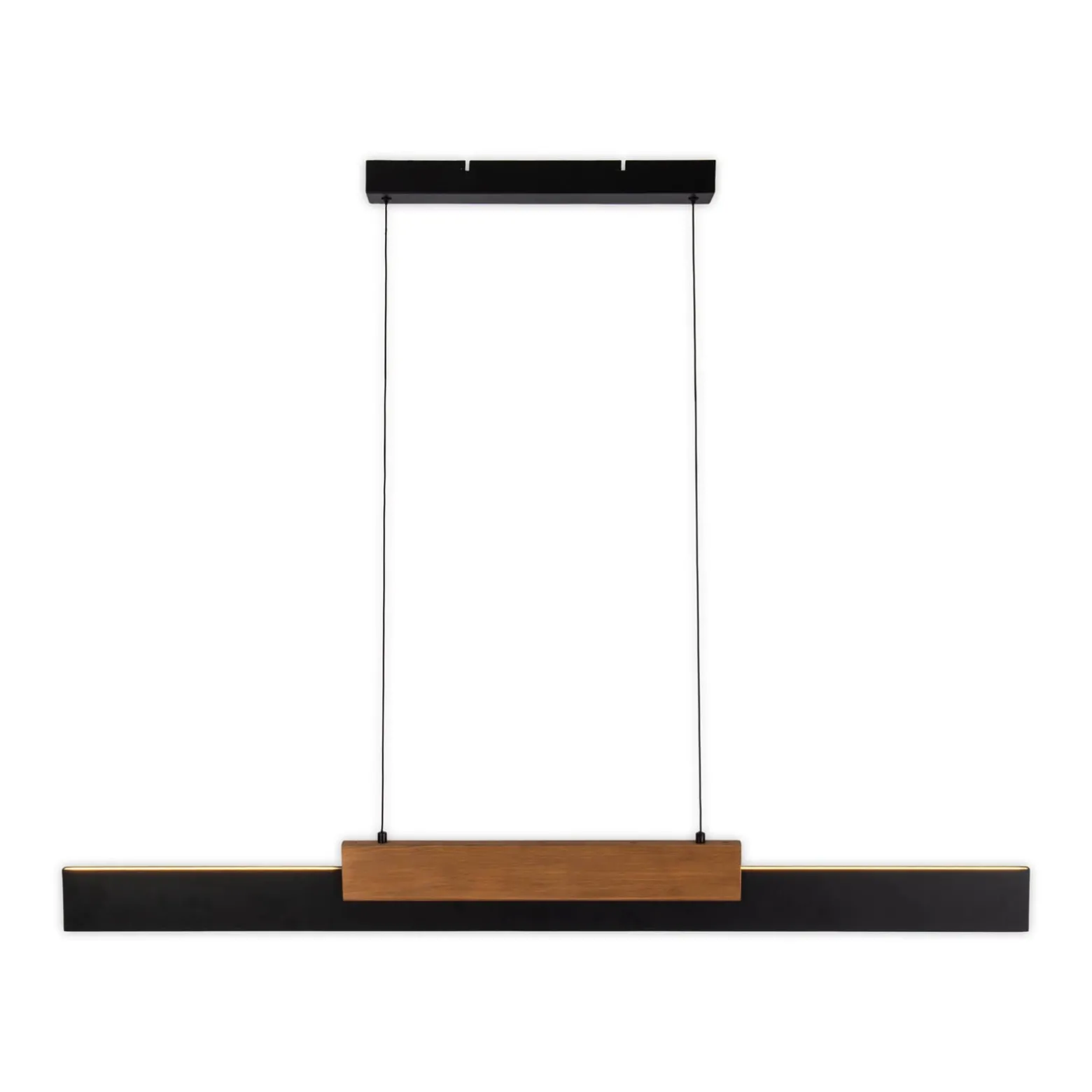 LED-Hängeleuchte Wiebke, schwarz Holzdetail 120,5 cm dimmbar