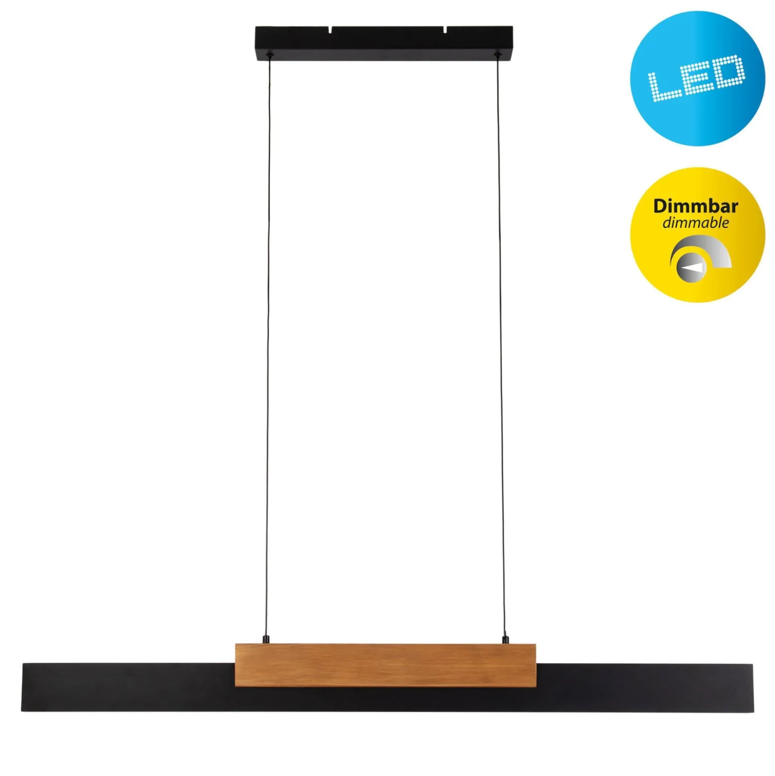 LED-Hängeleuchte Wiebke, schwarz Holzdetail 120,5 cm dimmbar