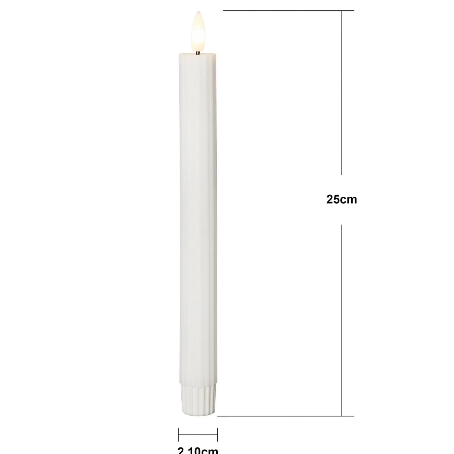 LED-Kerze Flamme Stripe, weiß, 25 cm, Wachs Batterie 2er-Set