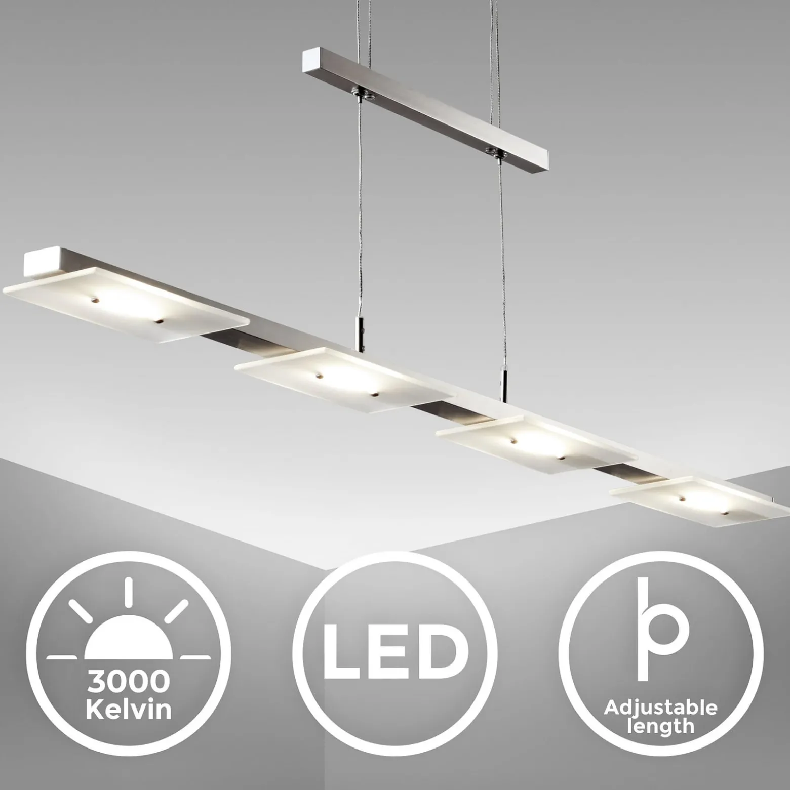 LED-Pendel Dina, 4-fl., nickel, höhenverstellbar, 3.000 K