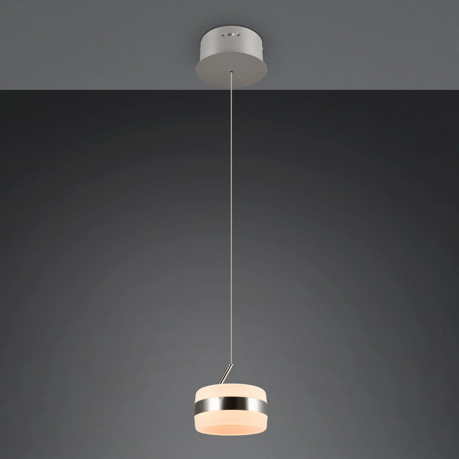 LED-Pendellampe Dios, nickelfarben, Ø 15cm, Metall, CCT