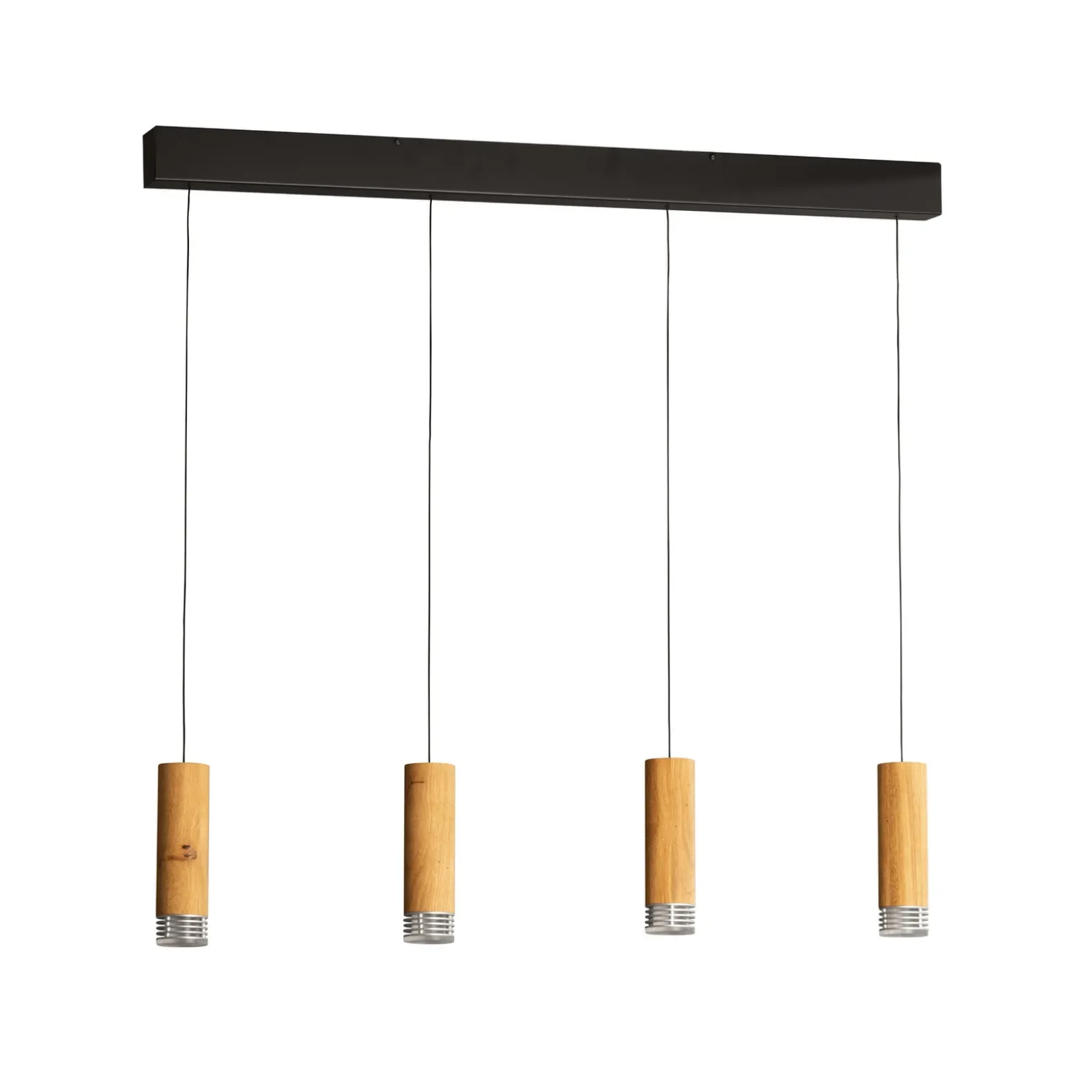 LED-Pendellampe Shine-Wood, 100 cm, Eiche/schwarz, 4-flg.