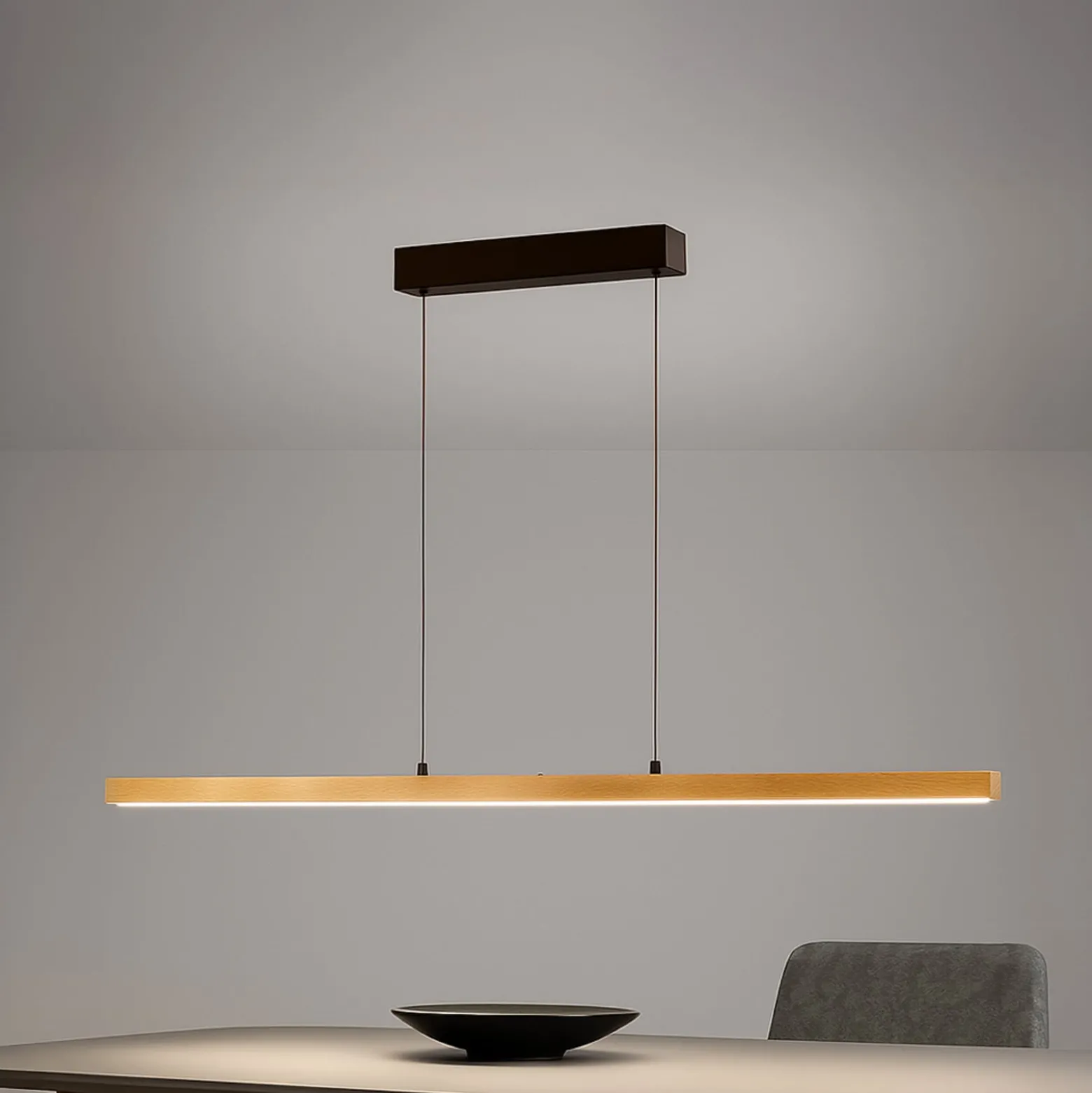 LED-Pendellampe Shine-Wood, Länge 141 cm, Eiche/schwarz CCT