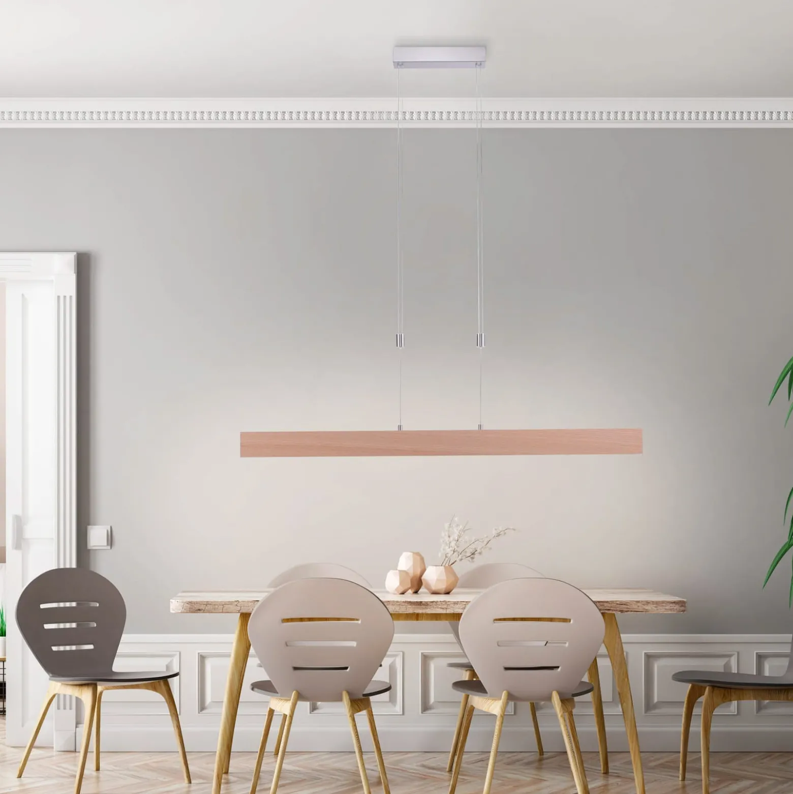 LED-Pendelleuchte Amanda in Holzoptik, dimmbar
