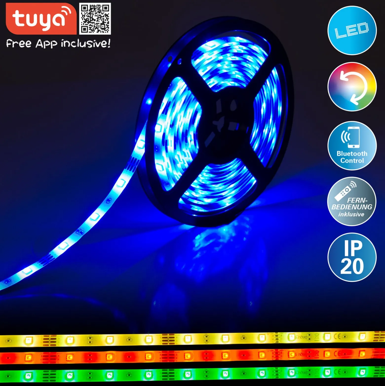 LED-RGB Stripe mit Fernbedienung, Länge 5 Meter