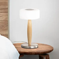 LED-Tischleuchte Elea, nickelfarben, Höhe 29 cm, Glas, Holz