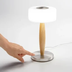 LED-Tischleuchte Elea, nickelfarben, Höhe 29 cm, Glas, Holz