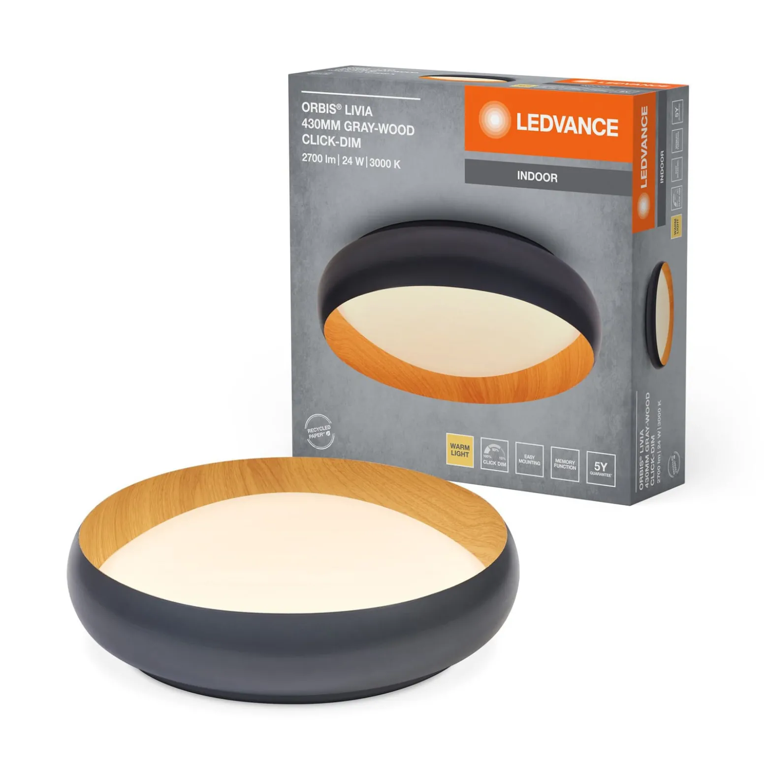 LEDVANCE LED-Deckenleuchte Orbis Livia Ø 43 cm, grau, Metall