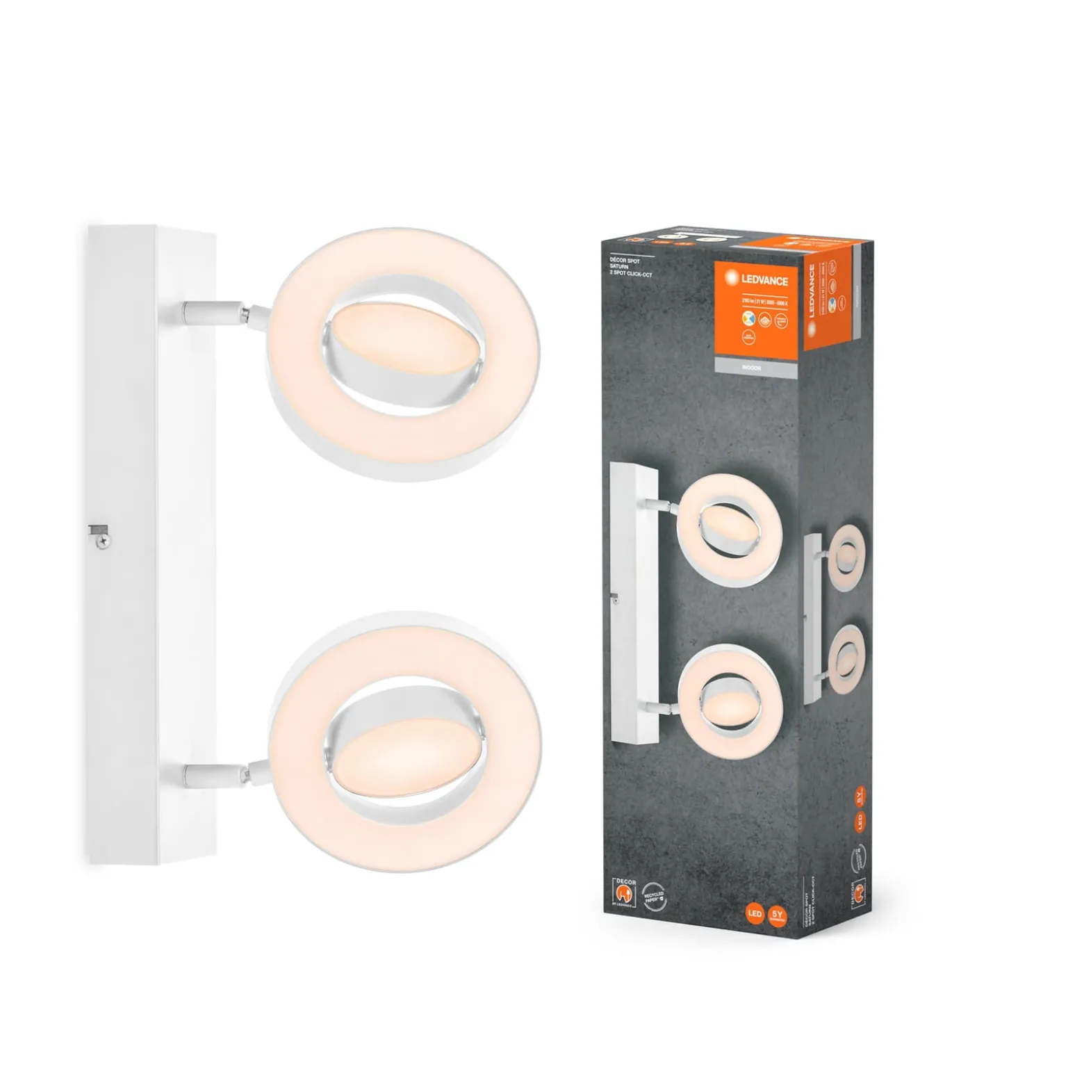 LEDVANCE LED-Deckenstrahler Saturn, CCT, 2-fl., lang, weiß