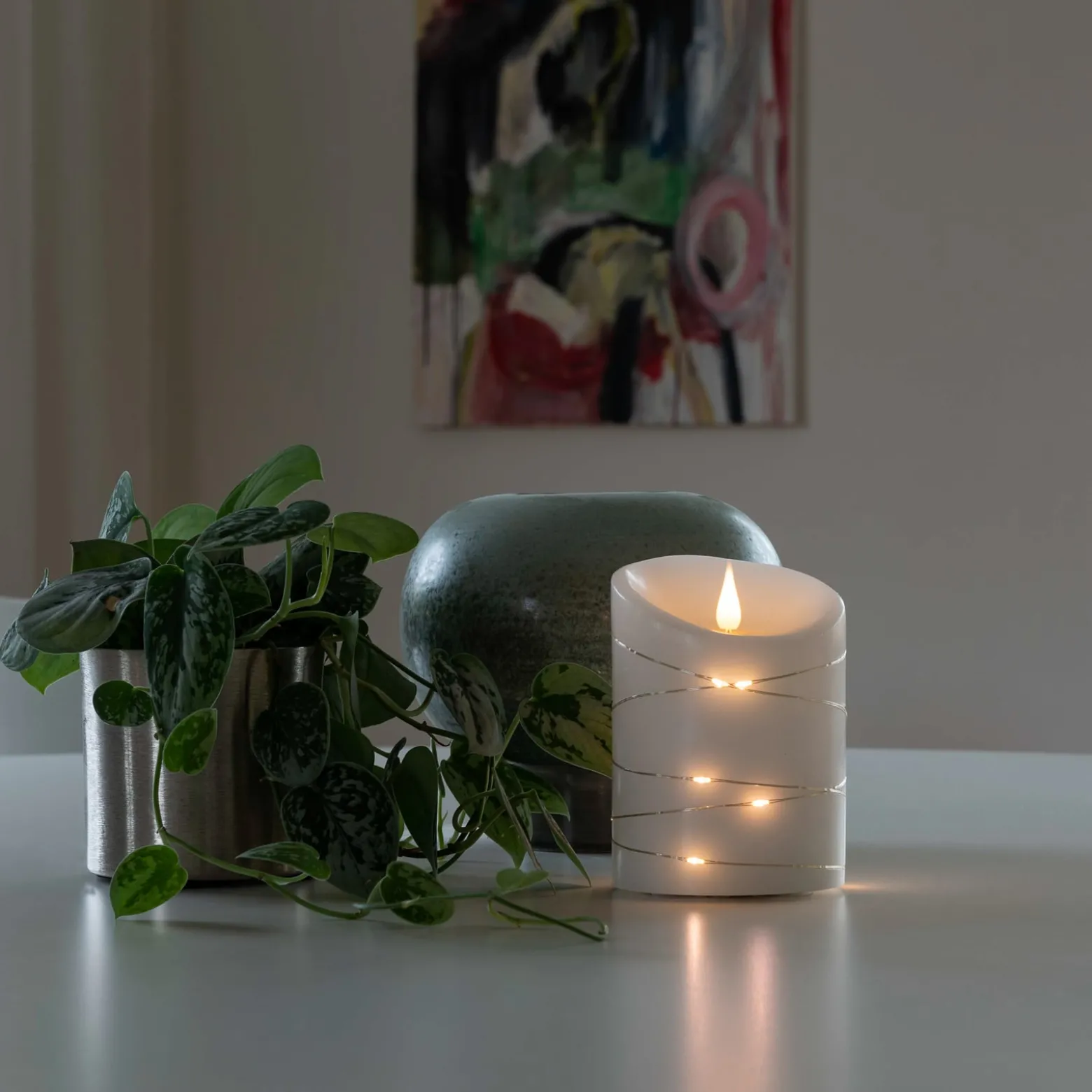 LED-Wachskerze weiß Lichtfarbe Warmweiß 14 cm