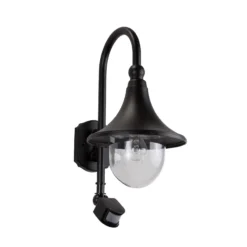 Lindby Außenwandleuchte Daphne, schwarz, Sensor, Metall, E27