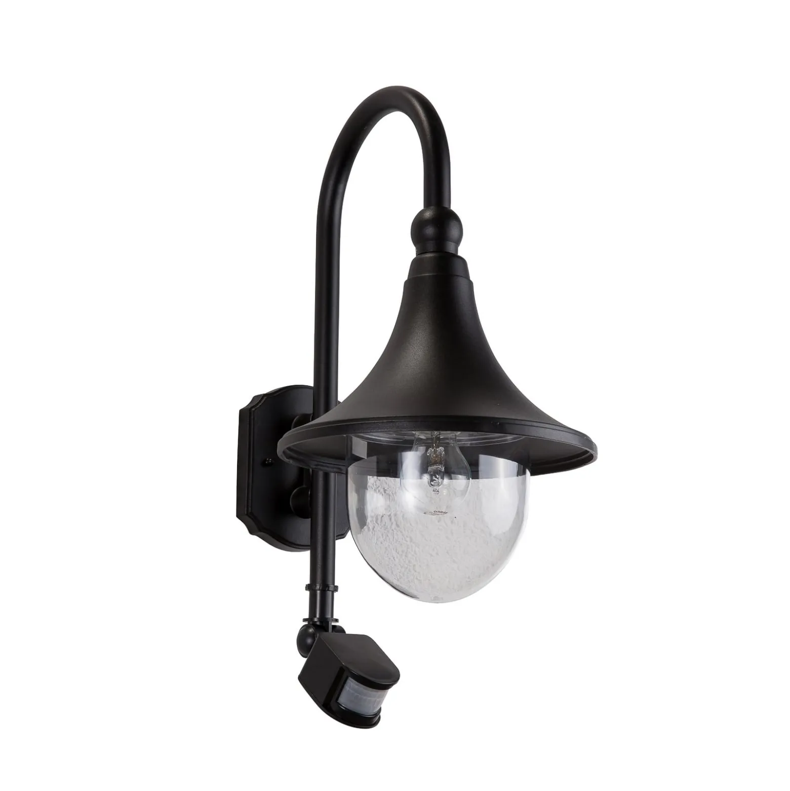 Lindby Außenwandleuchte Daphne, schwarz, Sensor, Metall, E27