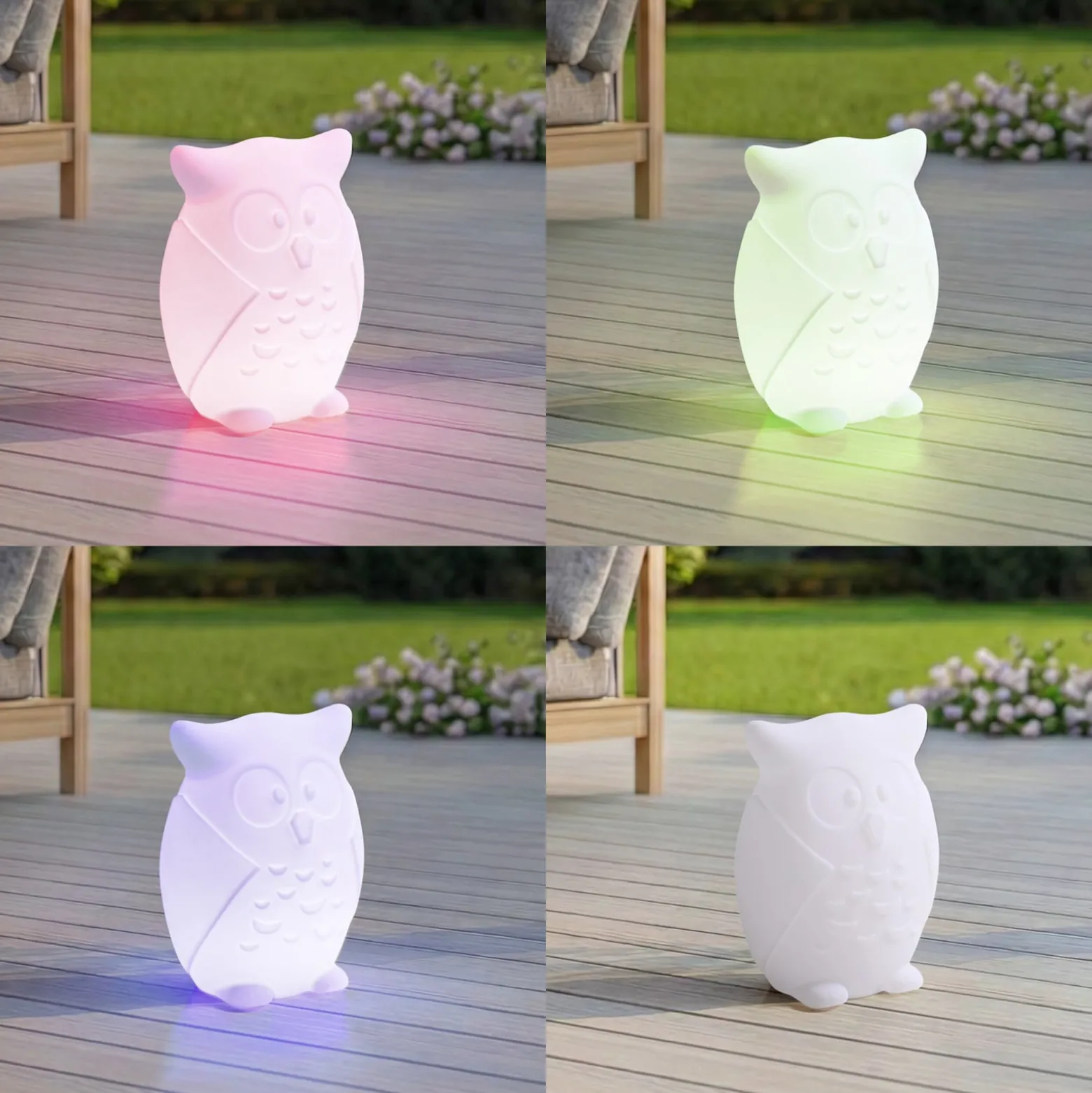 Lindby LED-Akkuleuchte Errol, Eule, weiß, RGBW, IP54