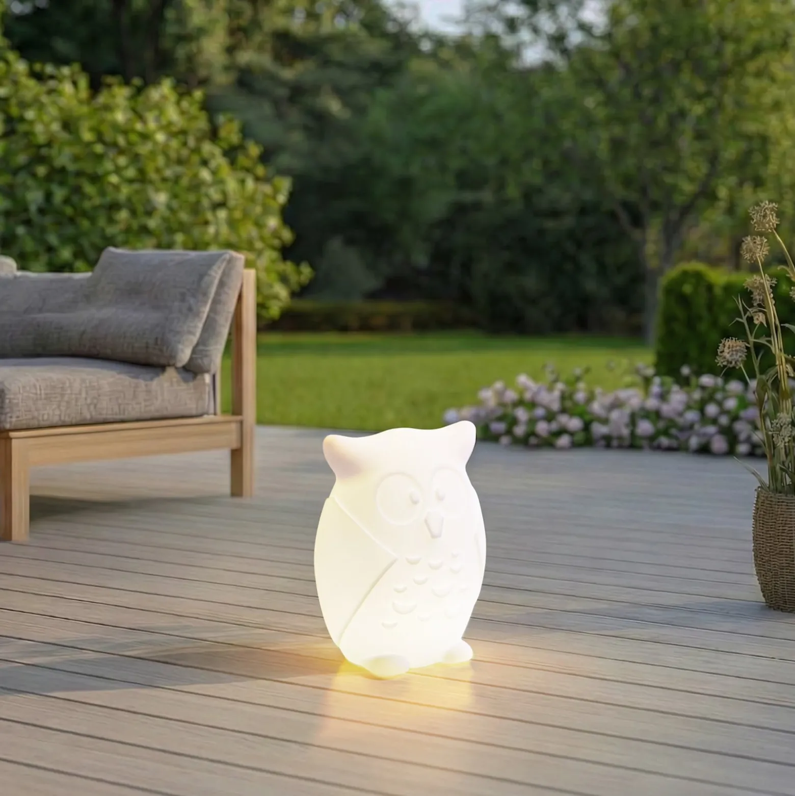 Lindby LED-Akkuleuchte Errol, Eule, weiß, RGBW, IP54