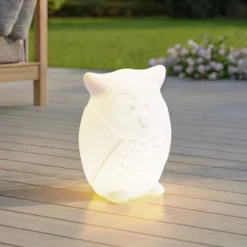 Lindby LED-Akkuleuchte Errol, Eule, weiß, RGBW, IP54