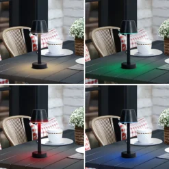 Lindby LED-Akkuleuchte Gaja, schwarz, USB, IP44, RGBW, dim.