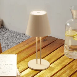 Lindby LED-Akkutischleuchte Janea TWIN, beige, Metall