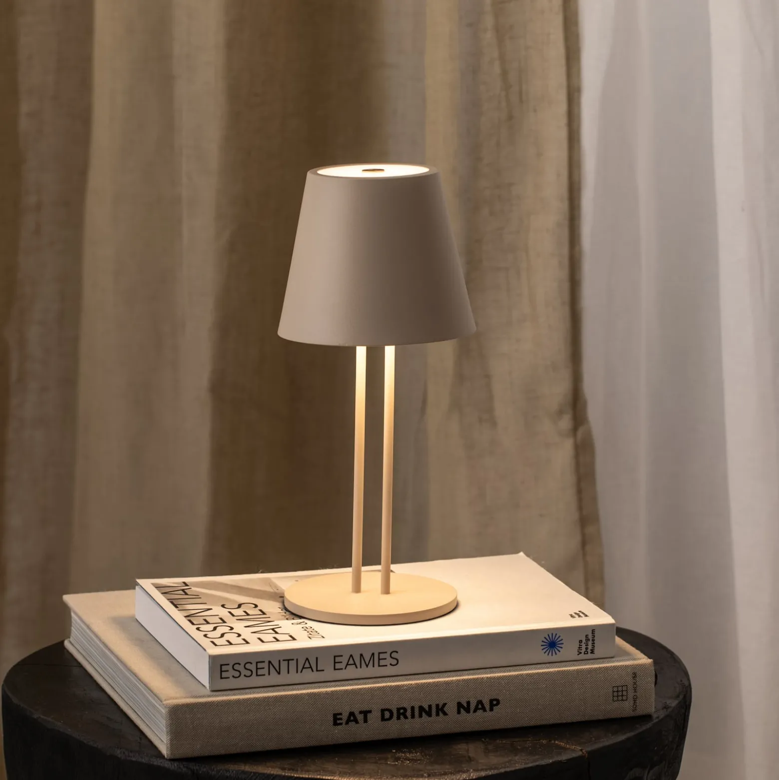 Lindby LED-Akkutischleuchte Janea TWIN, beige, Metall